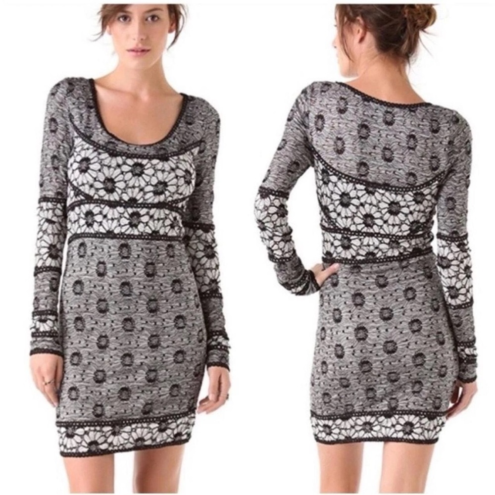 Free People Black and White Long Sleeve Dress